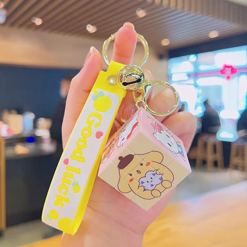 Sanrio Adorable Hello Kitty Melody Kuromi Cartoon Square Movable Keychain Featuring Bell Practicality Pouch Pendant Keychain Enjoyable Toy