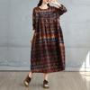 Dimanaf 2025 Women Plus Size Spring Long Dress Loose Basic Printing Vintage Casual Floral Oversize Long Sleeve Maxi