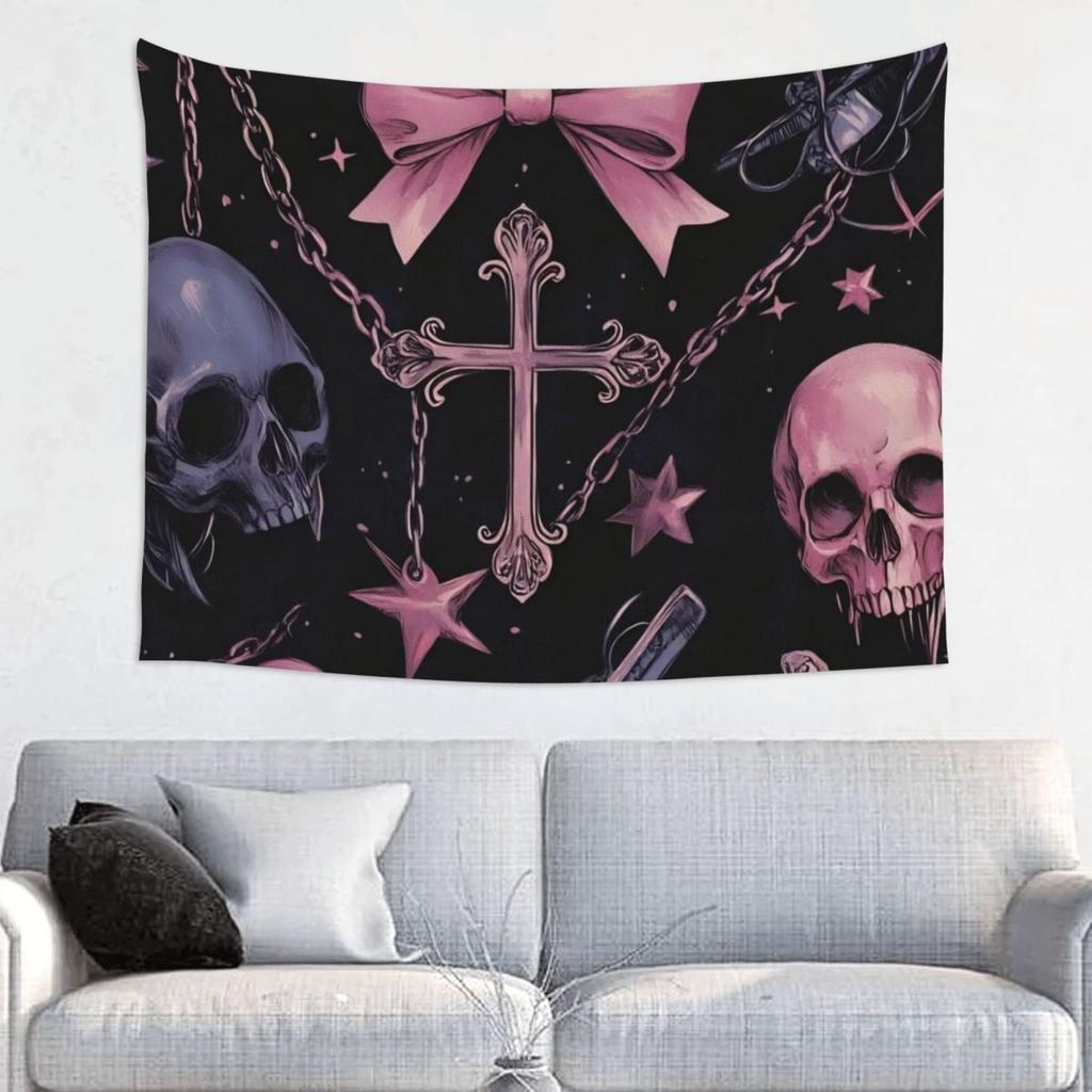Halloween Gothic Tapestry Hippie Polyester Wall Hanging Skulls Roses Room Decoration Table Cover Psychedelic Tapestries