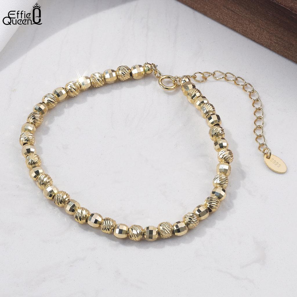 EFFIE QUEEN Classic Design 4mm Beads Bracelet Genuine 925 Sterling Silver Women Simple Dainty Beaded Chain Bangles Jewelry GAB01