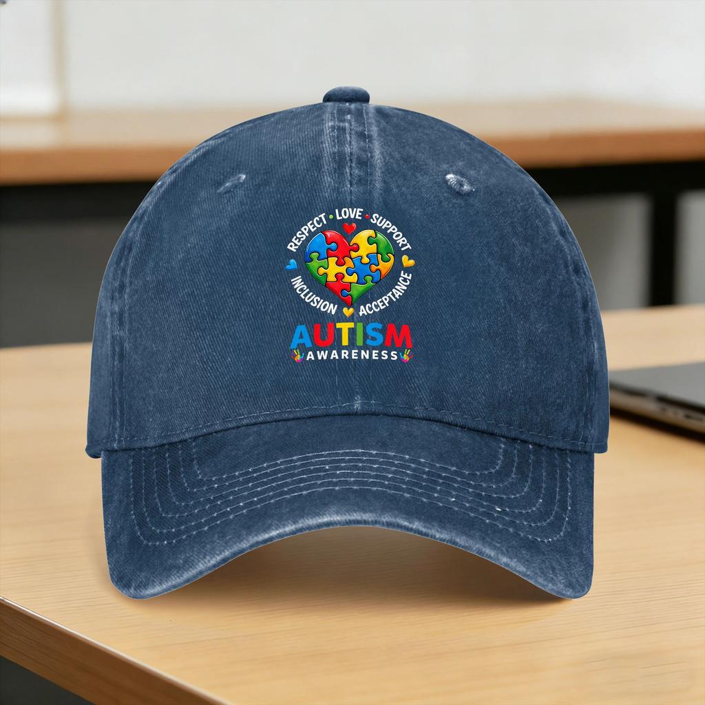 Summer Respect Love Support Inclusion Autism Awareness Baseball Cap Sun   Print Washed Trucker Hat Hunting Baseball Caps