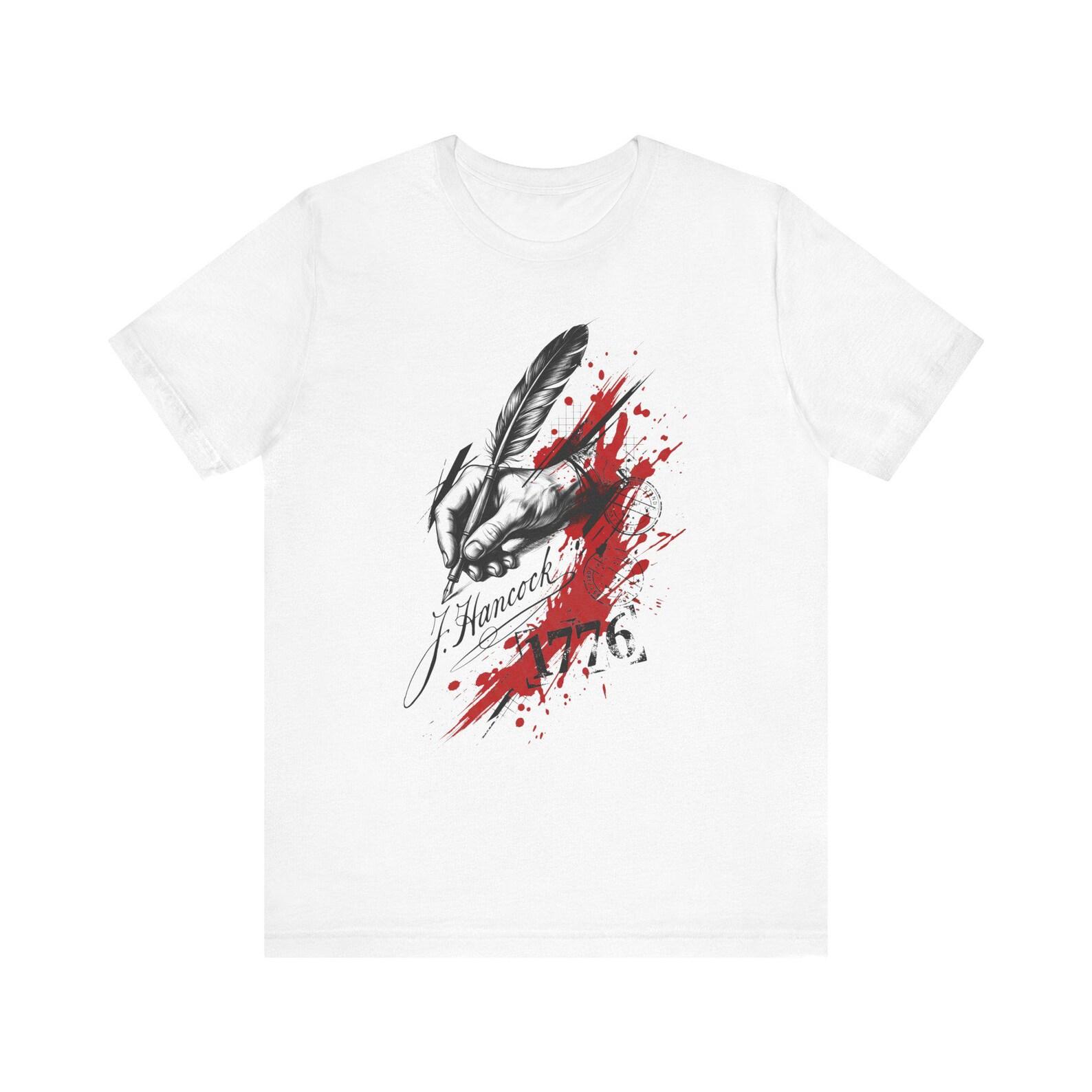 John Hancock 1776 Patriot T-Shirt | Founding Father Quill Pen Ink Splash Tee | American History Gift 4XL
