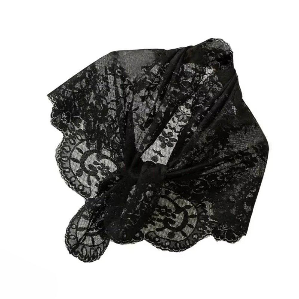 French Style Head Covering Scarf Shawl Elegant Embroidered Flower Scarf Crochet Head Scarf Travel