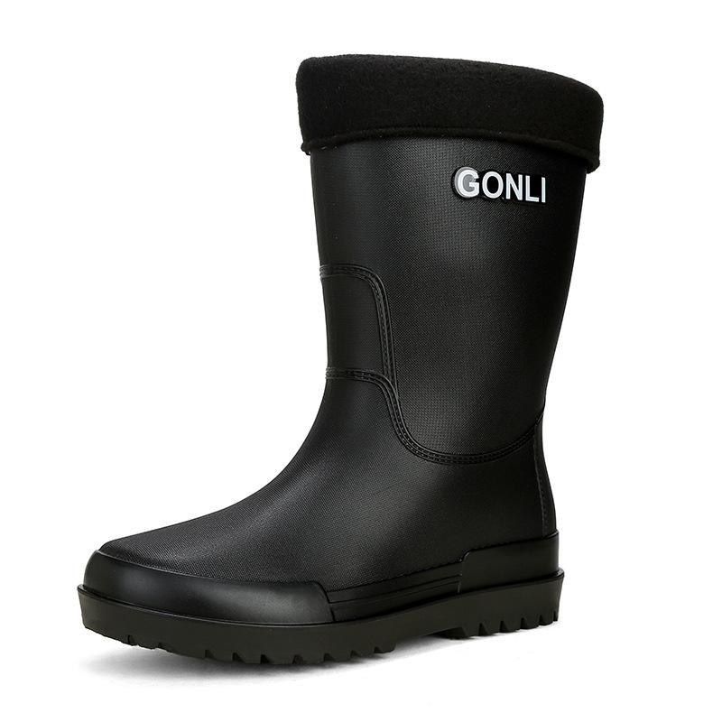 Rain shoes men's warm rain boots non-slip short tube integrated waterproof shoes kitchen rubber shoes medium tube car wash fishing shoes