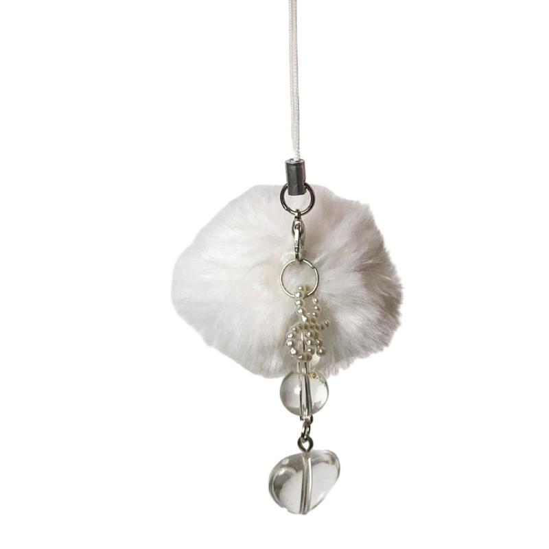 

Adorable Heart Beaded Phone Pendant Soft Rabbit Balls Phone Strap Hangings Jewelry Cute Keychain Accessory Bag Decor