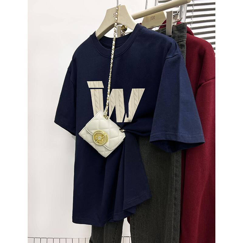 

Cotton short-sleeved T-shirt women s 2025 spring and summer new letter printing loose fashion versatile crew neck half-sleeved top ins XXXL