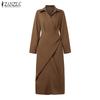 ZANZEA Women Casual Turn Down Collar Elegant Long Sleeve Long Dress