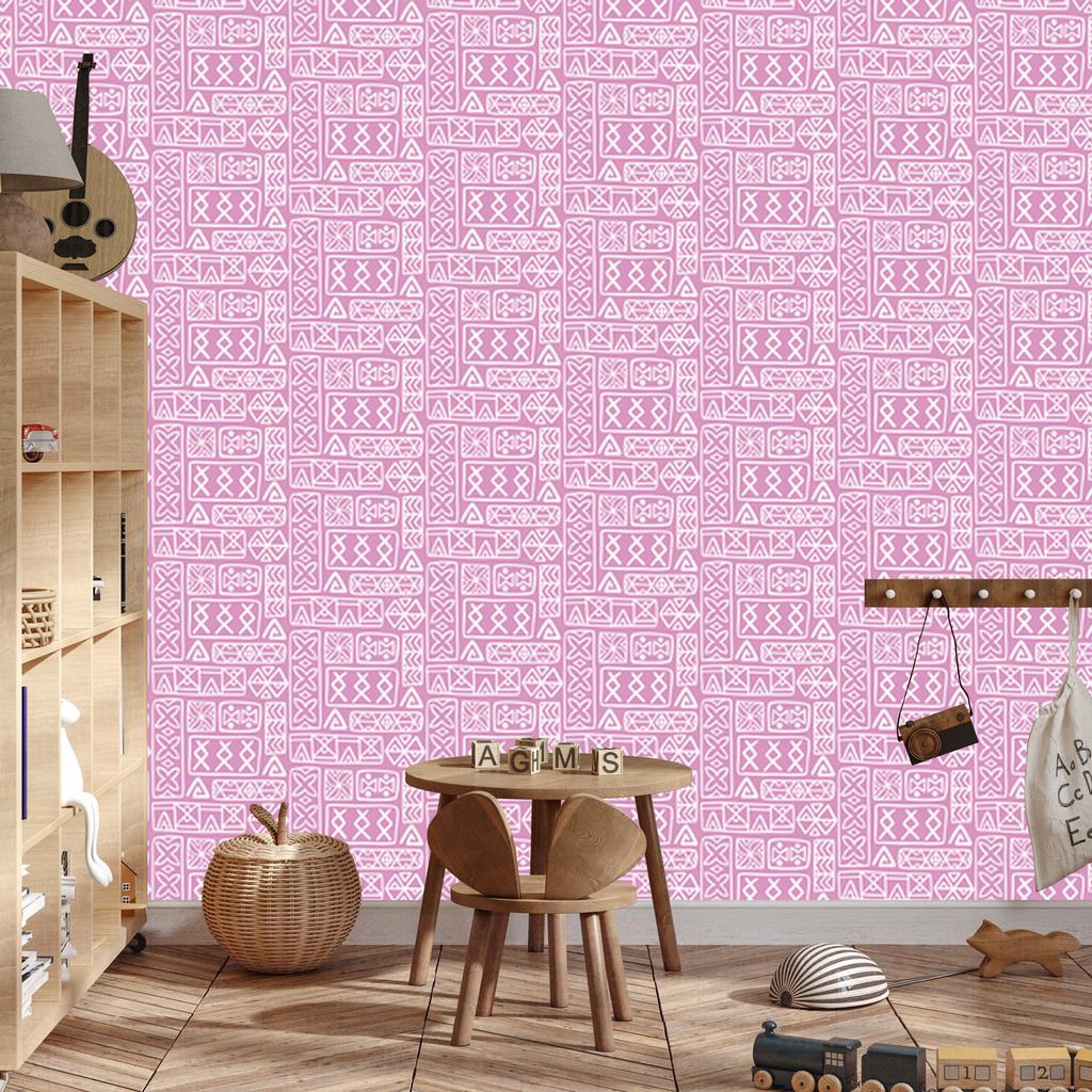 Polynesian Geometric Pattern Powder Pink Wallpaper 50x1000