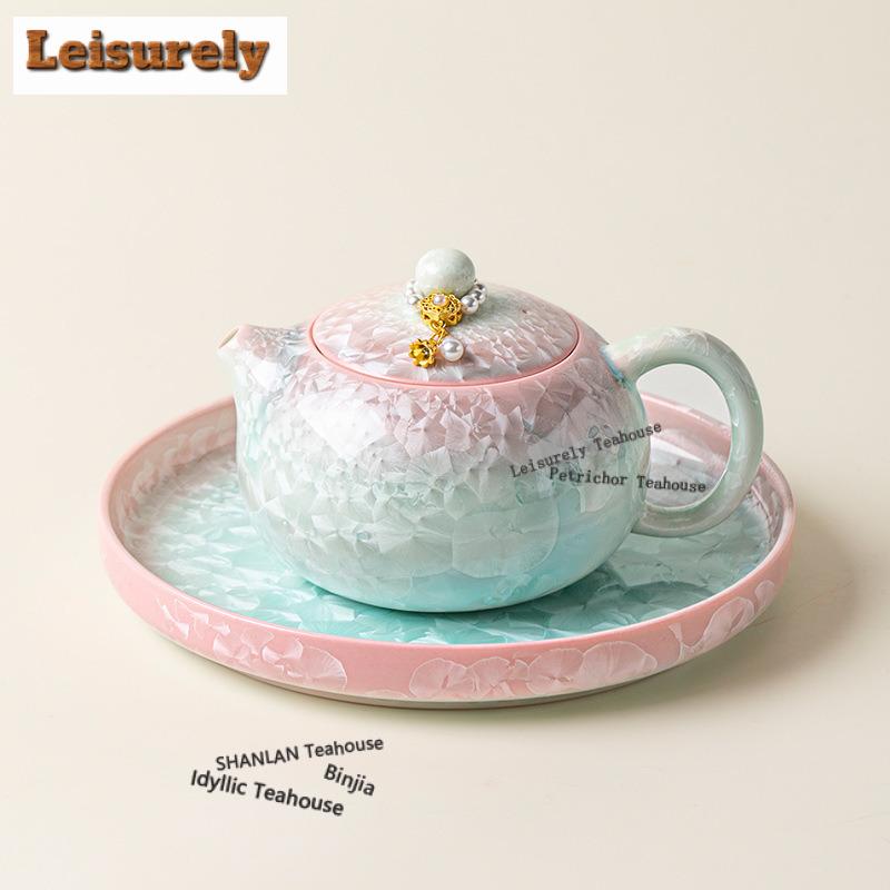 200ml Kiln Change Crystal Glaze Xishi Teapot Retro Tea Infuser Pot Tea Making Kettle With Ball Hole Drinkware Collection Gift