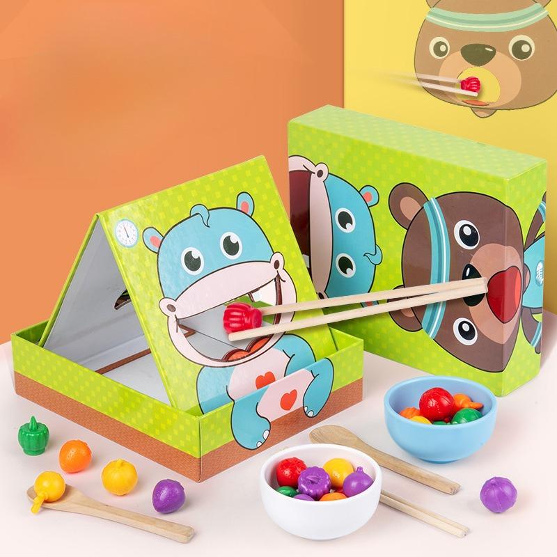 

Children S Play House Feeding Game Puzzle Early Education Baby Chopsticks Spoon Eating Training Parent-Child Board Game Wooden Toy