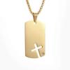 Cross Dog Tag Necklace Stainless Steel Hollowed Out Cross Pendant for Men Women Strong and Brave Christian Jewellery Amulet Gift
