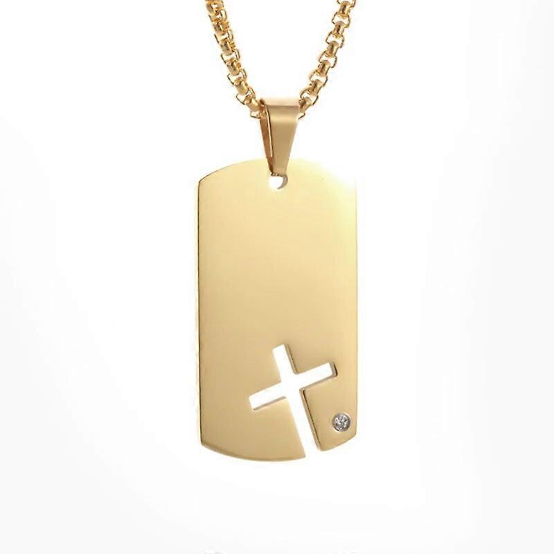 Cross Dog Tag Necklace Stainless Steel Hollowed Out Cross Pendant for Men Women Strong and Brave Christian Jewellery Amulet Gift
