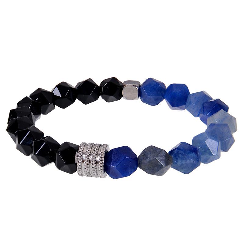 Men's Retro Stainless Steel and Beaded Bracelet with 10mm Faceted Amazonite and Black Obsidian.