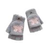 Bow Flip Knitted Gloves New Plush Thickened Cold Proof and Warm Student Fingerless Versatile Cartoon Trend