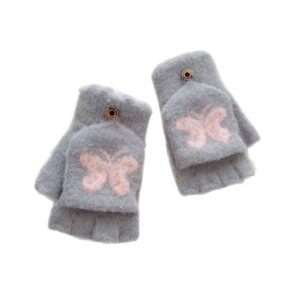 Bow Flip Knitted Gloves New Plush Thickened Cold Proof and Warm Student Fingerless Versatile Cartoon Trend