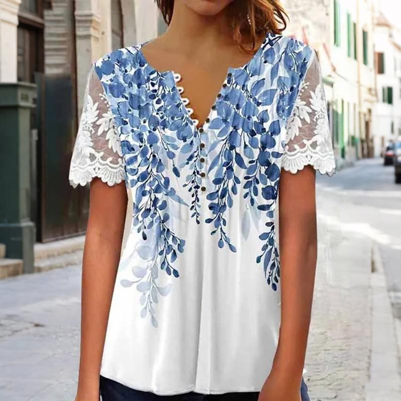 

Женская летняя футболка с коротким рукавом, V-образным вырезом и принтом XXL