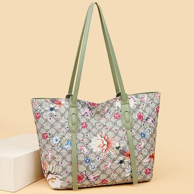 2025 New Fashion Ladies Tote Bag Large-capacity Flowers Printed Shoulder Bag PU Waterproof Leisure Travel Lightweight Joker Handbag
