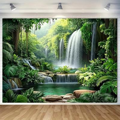 Thick Jungle Waterfall Mist Theme Party Banner Photography Backdrop, Birthday Party, Home Decoration Photography Backdrop Cloth