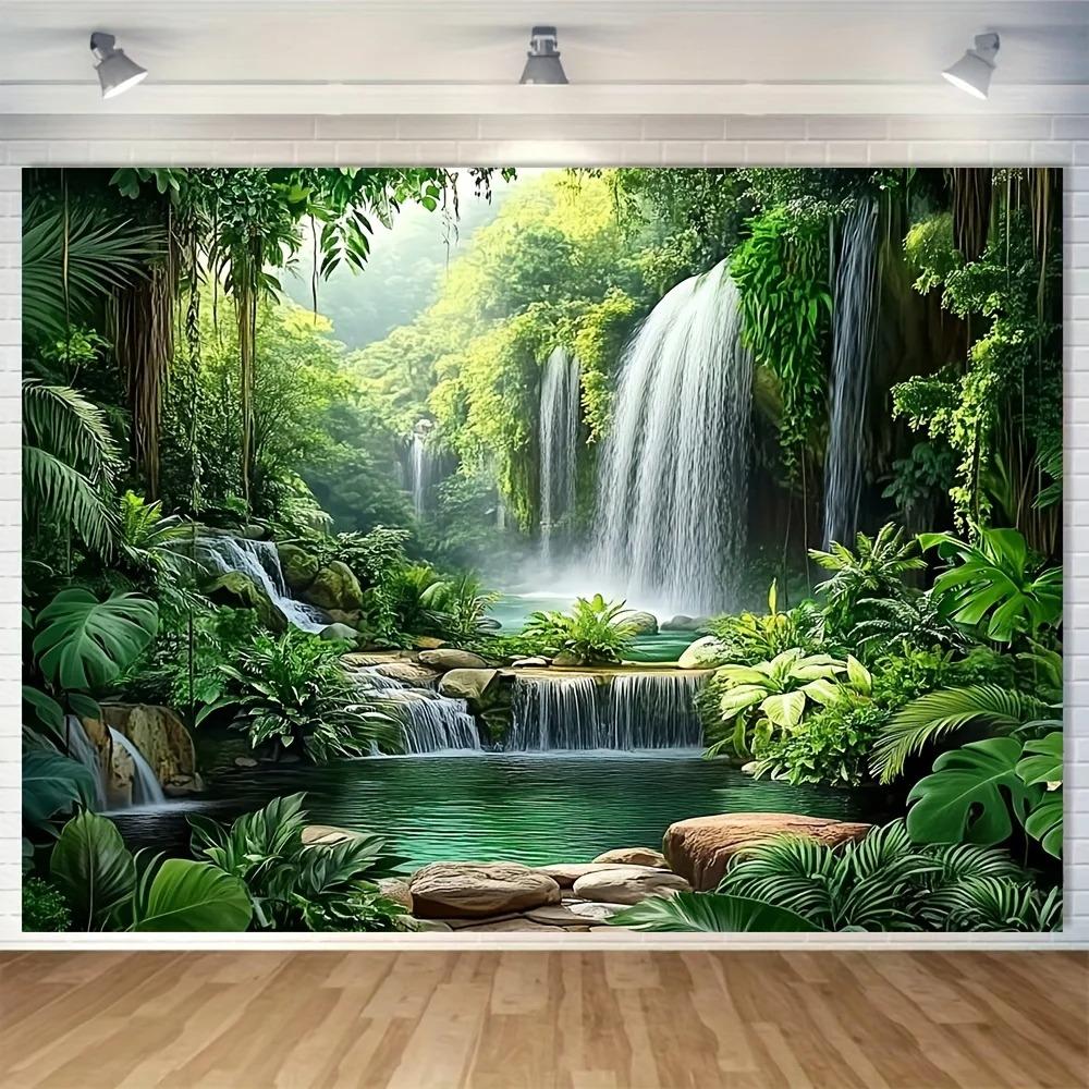 Thick Jungle Waterfall Mist Theme Party Banner Photography Backdrop, Birthday Party, Home Decoration Photography Backdrop Cloth