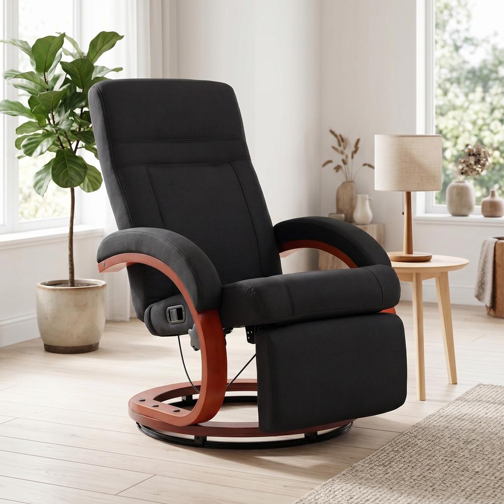 Poltrona Reclinabile con Funzione Reclinabile Poltrona TV con Schienale Alto Bracciolo Ergonomico Poggiapiedi Base in Legno Aspetto Lino