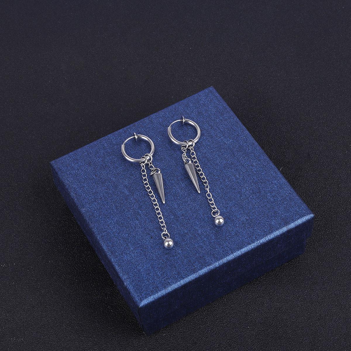 

Корейська версія Популярні сережки-кліпси з ланцюжком-китицею Модні чоловічі сережки з титанової сталі Каффа ear clip срібний