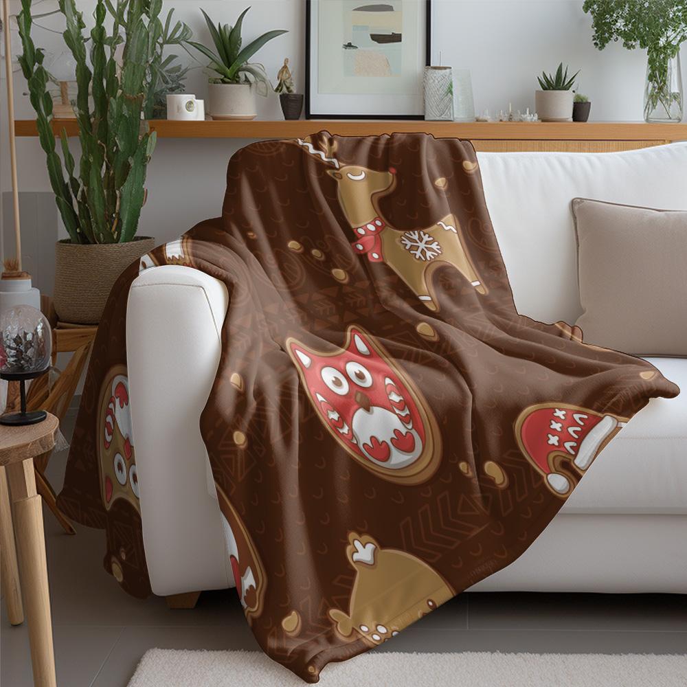 Cozy Throw Blanket Cute Animal Pattern Flannel Soft Warm Bedspread Living Room Decor Gift Christmas Holiday Home Decor