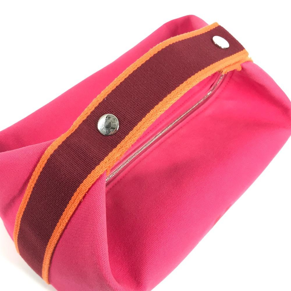 HERMES Bridea Black GM Bag pouch vanity bag H logo Hand Bag cotton hibiscus pink