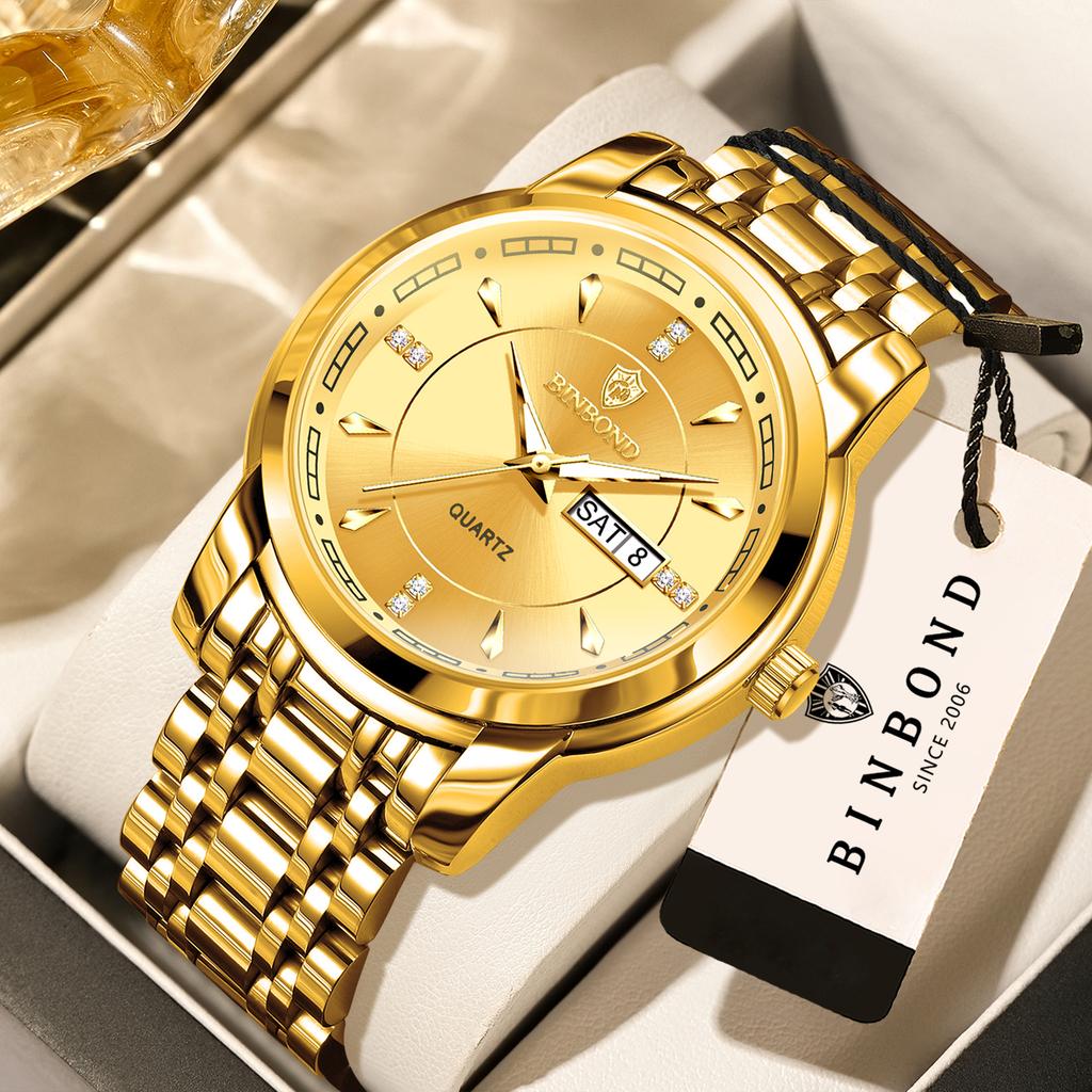 BINBOND Orginal Brand Luxury Quartz Wristwatches For Men Luminous Waterproof Week Display Auto Date Men's Watch Casual Reloj