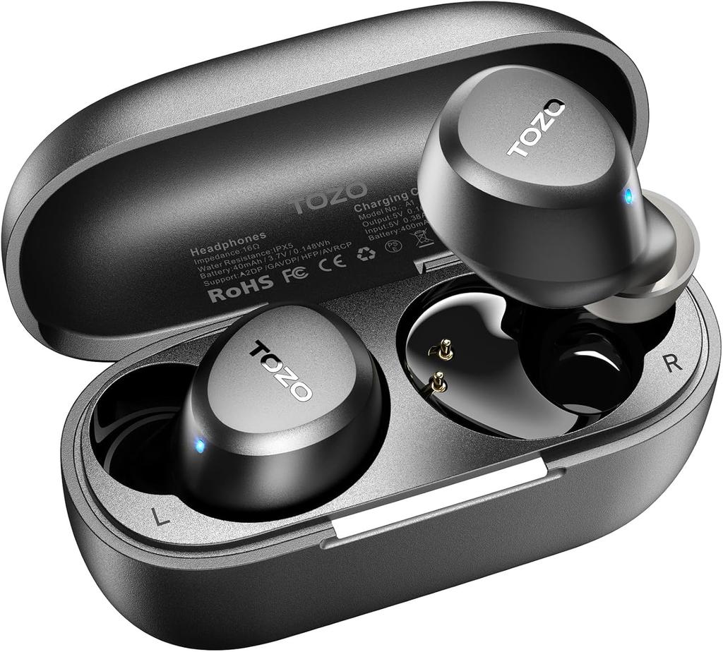 TOZO A1 Mini Wireless Earphones Bluetooth 5.3 Earphones Built-in Mic Immersive Premium Sound Long Range Connection Earbuds with Charging Case