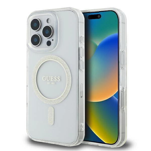 Guess Guhmp16Lhfgeret Iphone 16 Pro6.3 Przeźroczysty/Transparent Hardcase Iml Glitter Circle Magsafe