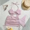 Neues Sexy Mode Damen 3-teiliges Rock Bikini Set Frauen Gebundenes Neckholder Badeanzug Einfarbig Rückenfrei Bademode Sommer Strand Badeanzug