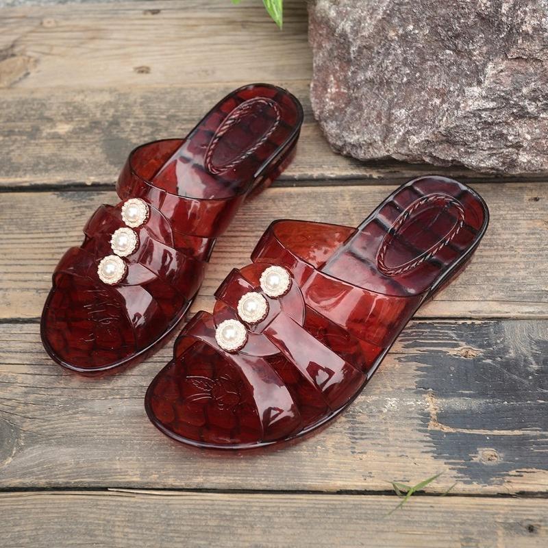 

Fashion Summer Cool Drag Women s Fashion Round Toe Open Toe Hollow Home Non-slip Wear-resistant Soft Sole Kitten Heel Shoes 41 бордовый