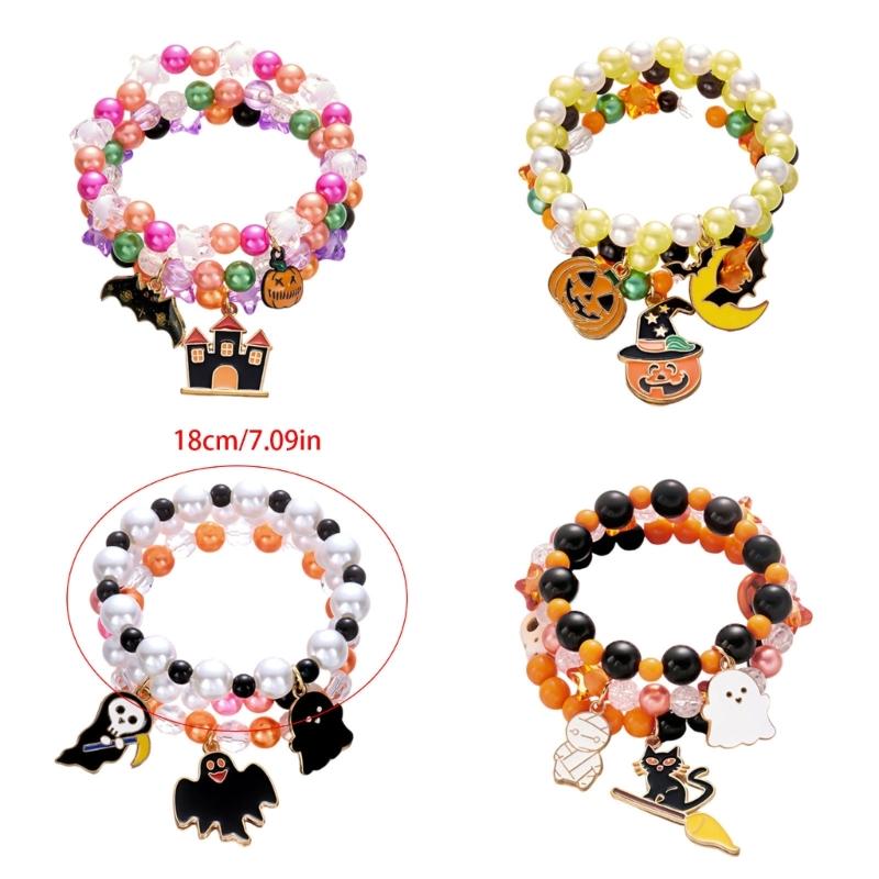 3Piece Halloween Charm Bracelet Spooky Pumpkin Specter Pendant Jewelry Adjustable Alloy Wristband Present for Kids Adults