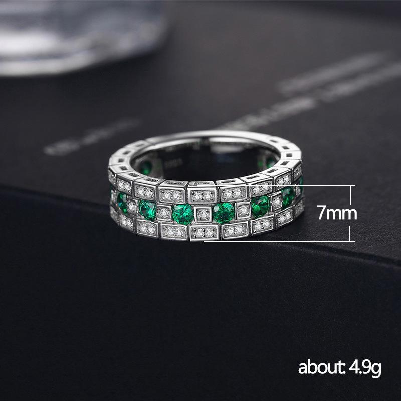 Popular Retro Full Diamond Zircon Emerald Men's Style Ring Personalized Niche Versatile Ring