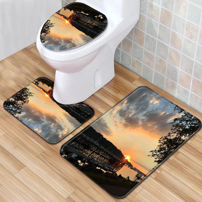 Beach View Bathroom Floor Mat Three-Piece Toilet Carpet Toilet Mat Set Door Mat Bathroom Non-Slip Mat