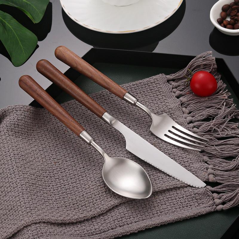 304 stainless steel walnut tableware high-end western food steak knife and fork household eating spoon chopsticks