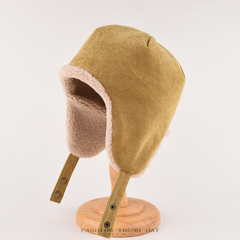 Warm Fleece-Lined Corduroy Beanie Hat Men Women Winter Outdoor Cycling Windproof Ear Protection Cap