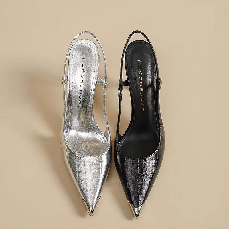 Fashion Women Sandals New High Heel Shoes Fashion Slip-on Heels Women Summer Solid Office and Career Sexy Pointed Toe Heeled Sandals