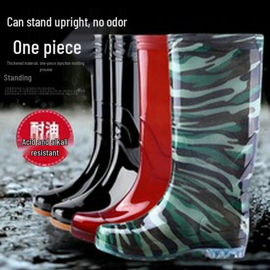 Men's Waterproof High Tube Rain Boots - Non-Slip Rubber Construction Boots