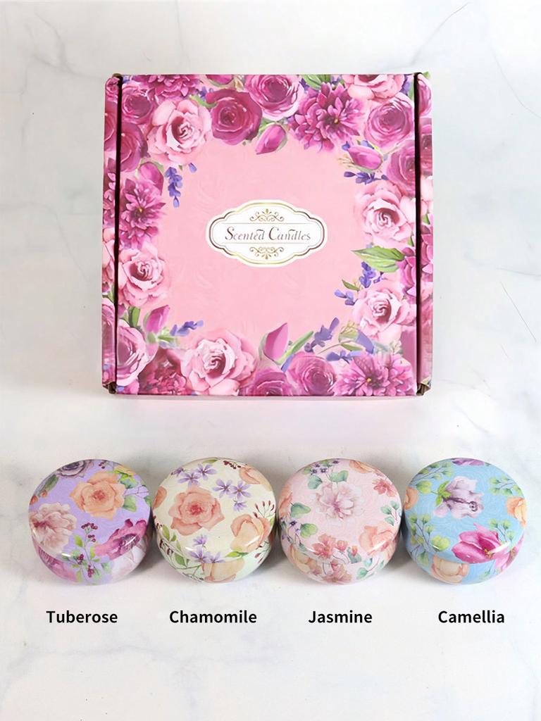 4 Cans/set of Hot Melt Wax Aromatherapy Set, Homemade Soy Candle Cups, Flower Candles for Weddings and Holiday Decorations