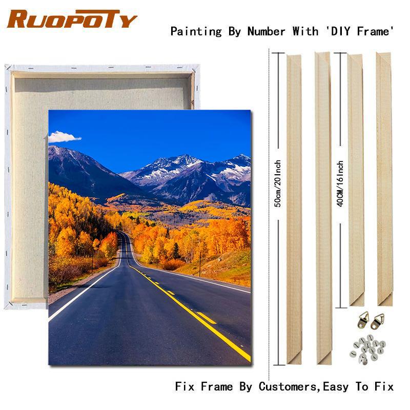 Ruopoty Oil Painting Digital Highway Art Unique Gift Hand-Painted Digital Landscape Painting Living Room Decoration