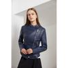 Nouvelle Veste en Cuir Courte Ajustée pour Femme avec Col en Cuir PU, Vêtement d'Extérieur Fin à Manches Longues Printemps Automne