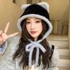 Plush Faux Fur Bucket Hat Korean Style Women Fluffy Hats Fashion Cute Cat Ear Hat  Girls