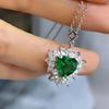 New S925 Silver Emerald Heart-shaped 5A Zircon 8*8 Necklace Ice Flower Design High-end Female Jewelry