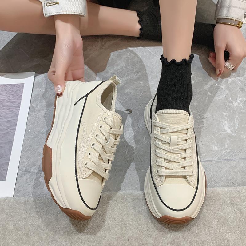 Leinenschuhe 2025 Freizeit Sport Frühling dicke Grundplatte Schuhe Damenschuhe neue aufgelöste weiße Schuhe Muffin Frühling erhöhen