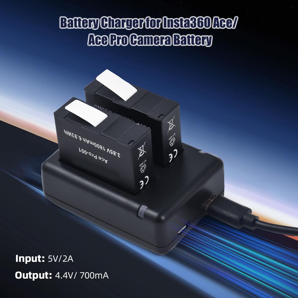 Sports Camera Battery & Charger Kit Including Three Slot Battery Charger + 3pcs 1800mAh Batteries + 3 Battery