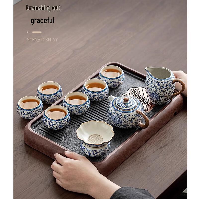 Wo Ding Blue & White Ru Kiln 12-Piece Tea Set with Evergreen Pot