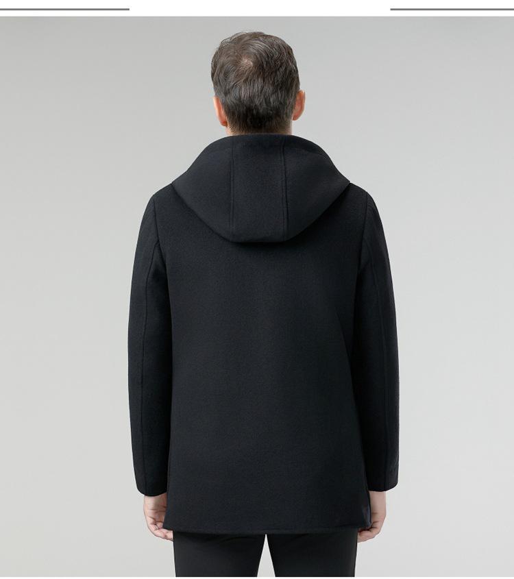 Men's Double-Faced Wool Coat with Detachable Down Liner - Lapel, Thick, Medium-Long, Casual Outerwear for Autumn & Winter.