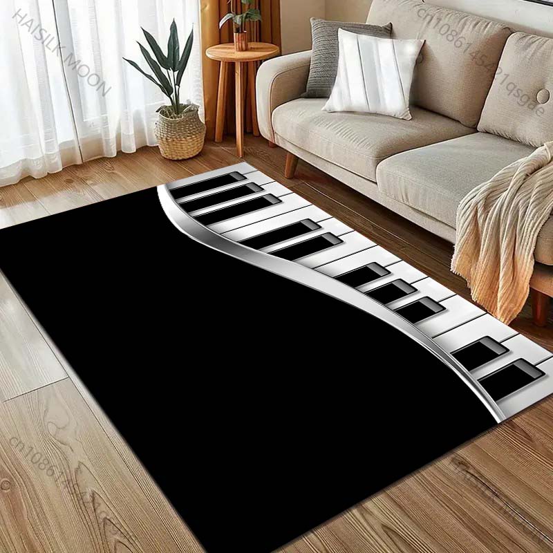 Black and White Piano Keyboard Print Carpet for Bedroom Living Room Bedside Sofa Floor Mat Modern Home Decor Area Rug