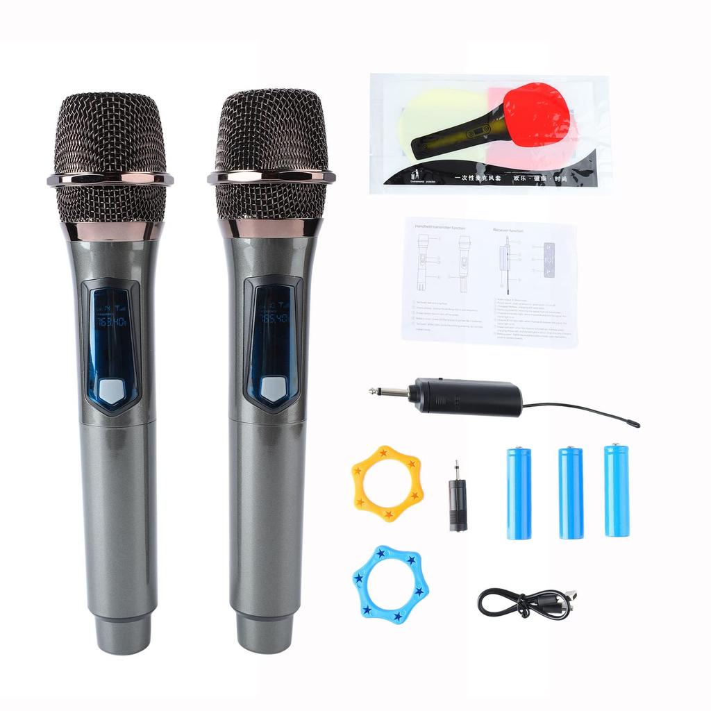 UHF Wireless Handheld Microphone System 1 for 2 Dynamic Cordless Microphone for Outdoor Home Singing and More -
